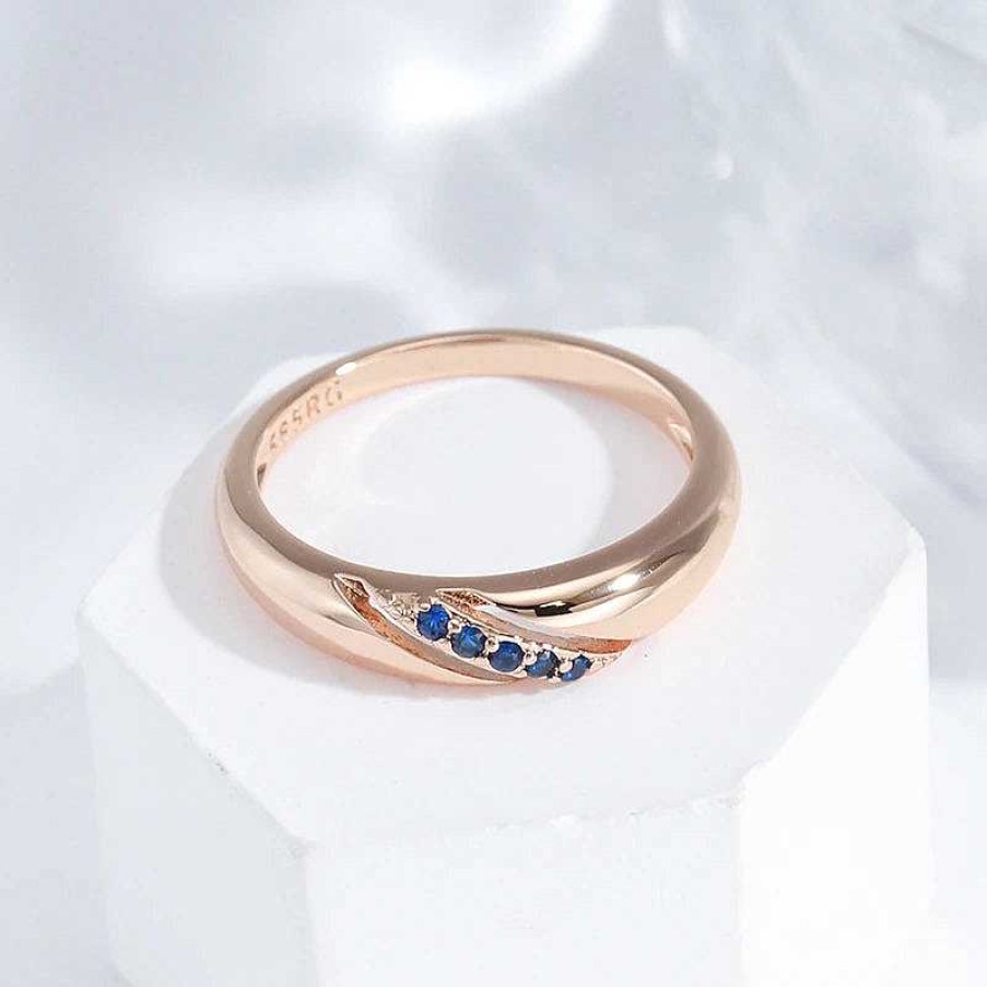 Bagues Paradise Jewels France | Bague L Gante Avec Zirconium Bleu Incrust Dans L'Or