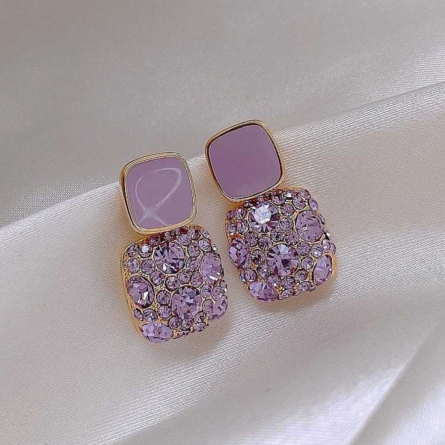 Boucles D'Oreilles Paradise Jewels France | Boucles D'Oreilles De Luxe Violettes Avec Incrustation De Zircons