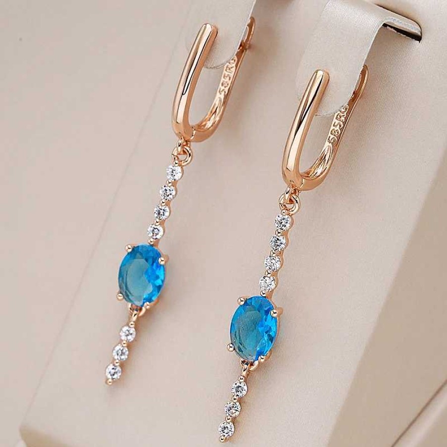 Boucles D'Oreilles Paradise Jewels France | Boucles D'Oreilles Pendantes Elegant Avec Zircon Bleu En Or