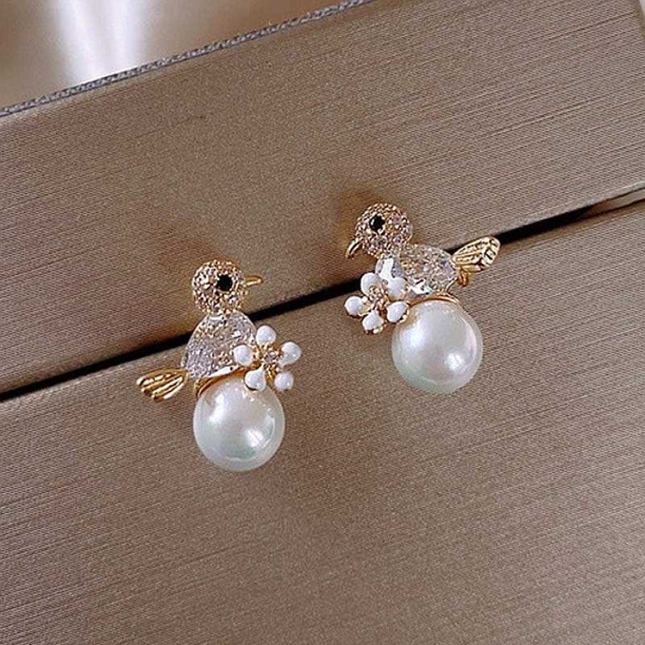 Boucles D'Oreilles Paradise Jewels France | Boucles D'Oreilles Birdie De Luxe En Zirconium Cubique Et Incrustation De Perles