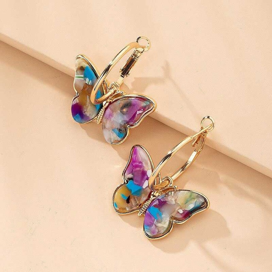 Boucles D'Oreilles Paradise Jewels France | Boucles D' Eilles Papillon En Cristal Et Mail Peint La Main