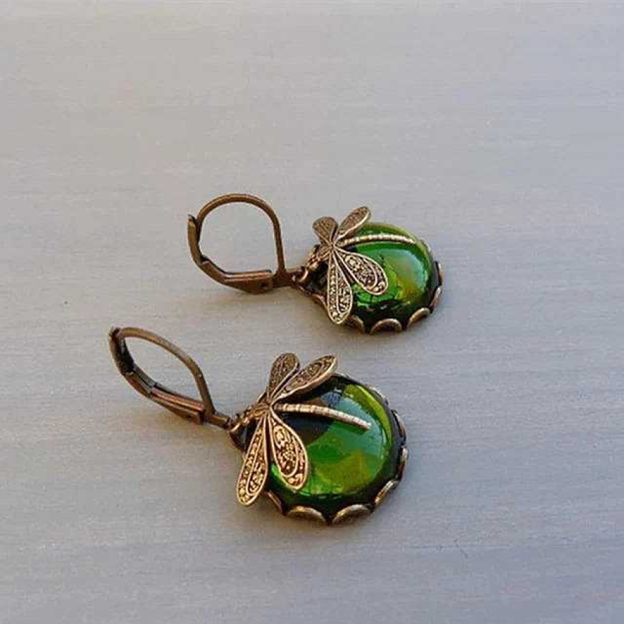 Boucles D'Oreilles Paradise Jewels France | Boucles D'Oreilles Libellule Avec Cristal En Or Antique