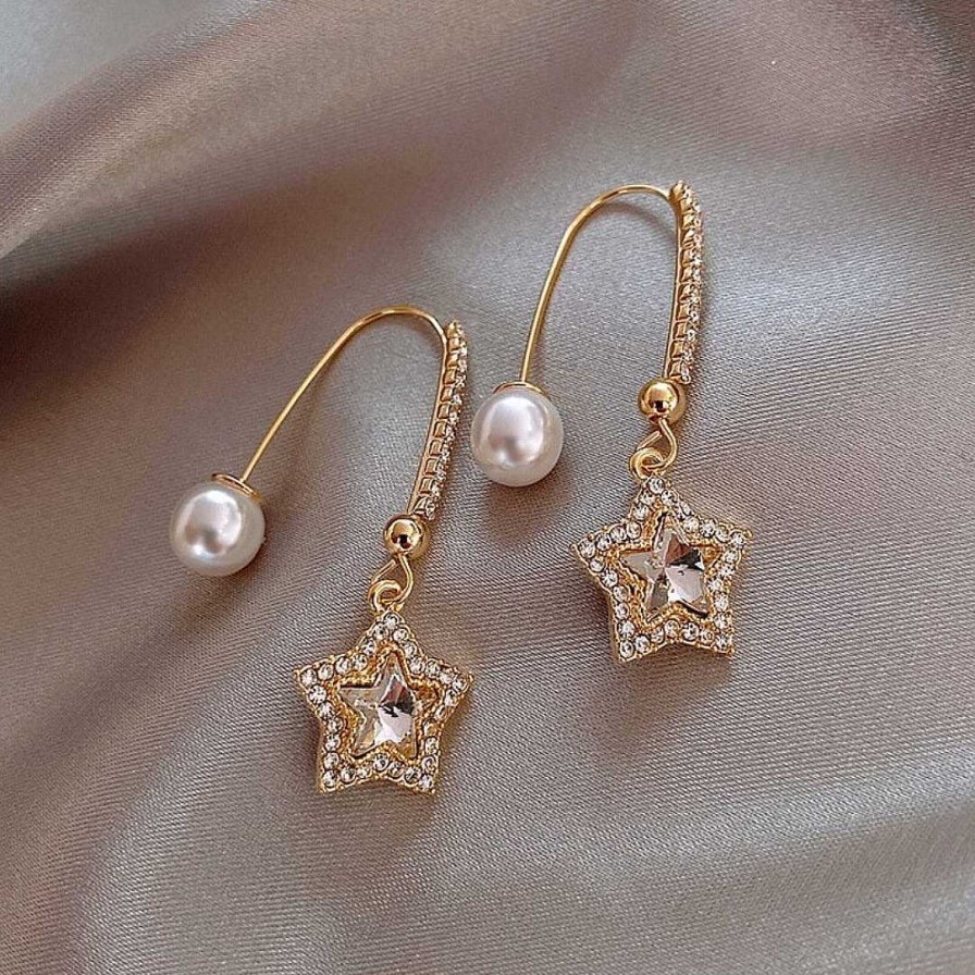 Boucles D'Oreilles Paradise Jewels France | Boucles D'Oreilles Toile En Zirconium Avec Perles En Or