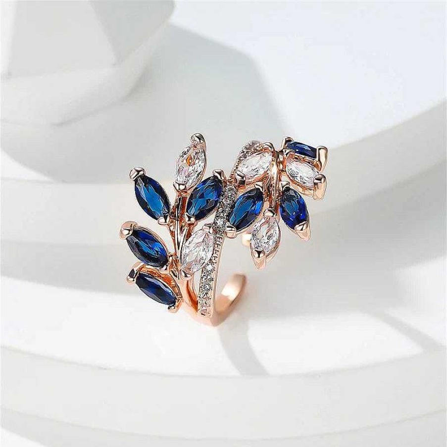 Bagues Paradise Jewels France | Bague Adjustable Bleu Cristal Feuille