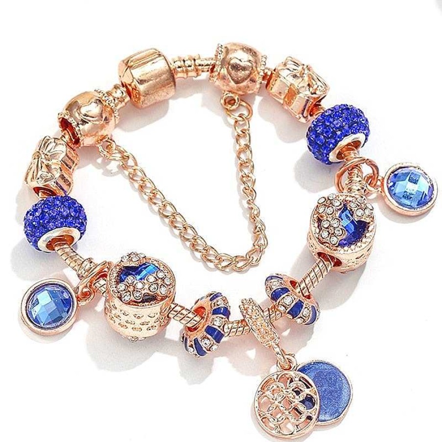 Bracelets Paradise Jewels France | Bracelet En Argent Rose Et Cristal Bleu