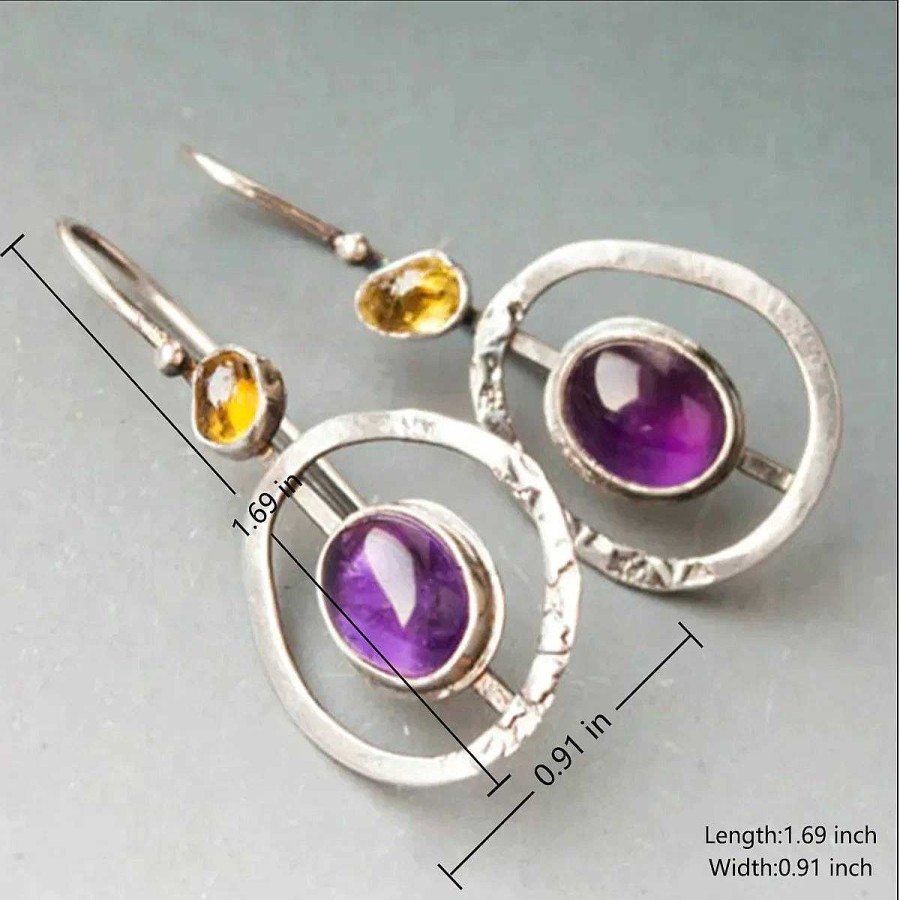 Boucles D'Oreilles Paradise Jewels France | Boucles D'Oreilles Boho En Cristal Saturn Violet En Argent