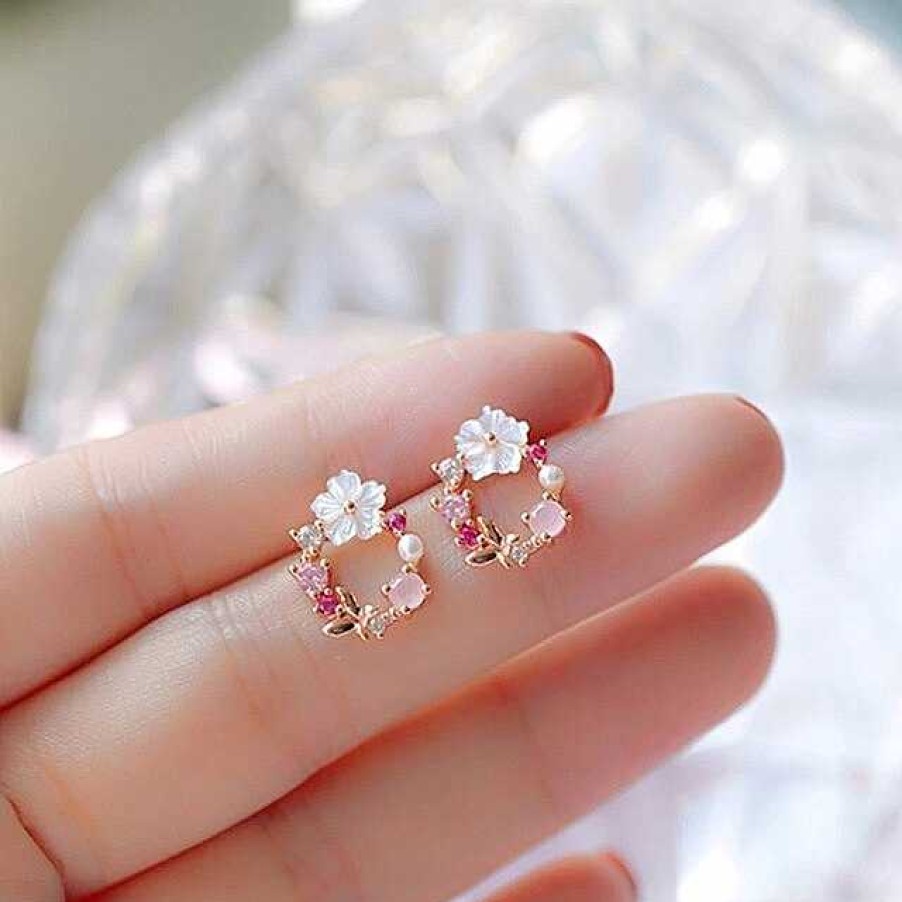 Boucles D'Oreilles Paradise Jewels France | Boucles D'Oreilles Fleuries En Or Rose