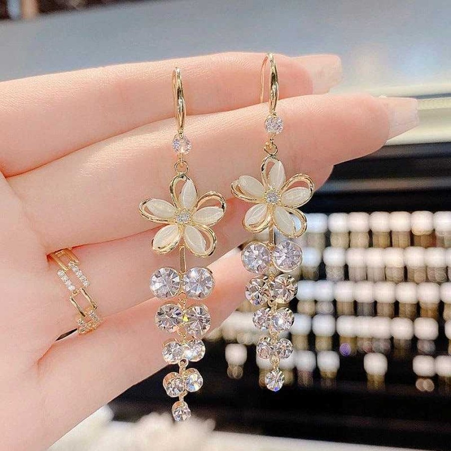 Boucles D'Oreilles Paradise Jewels France | Boucles D'Oreilles Pendentifs De Marguerites Avec Zircons En Argent