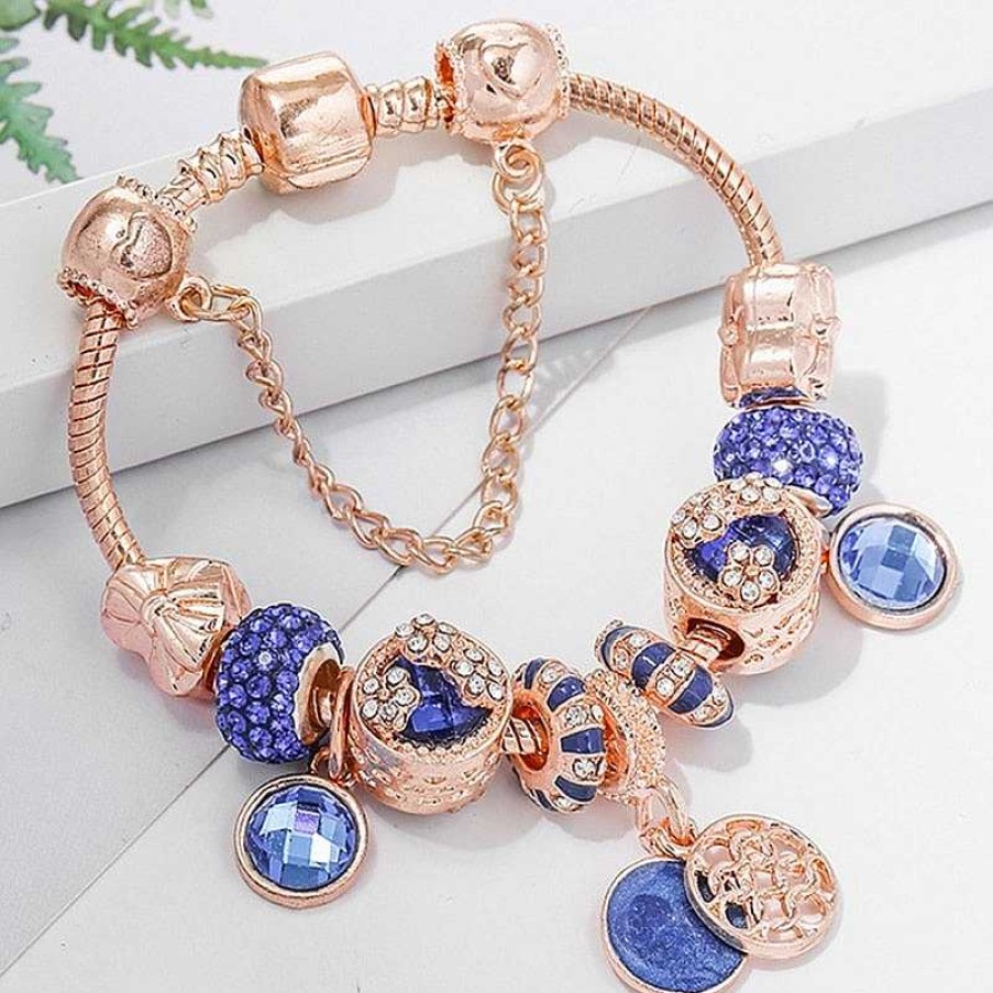 Bracelets Paradise Jewels France | Bracelet En Argent Rose Et Cristal Bleu