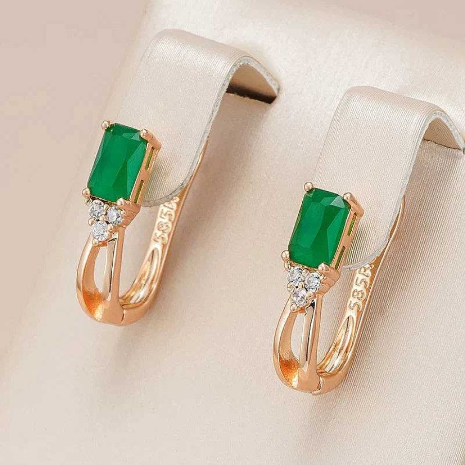 Boucles D'Oreilles Paradise Jewels France | Boucles D'Oreilles El Gantes En Cristal Vert Avec Zirconia En Or