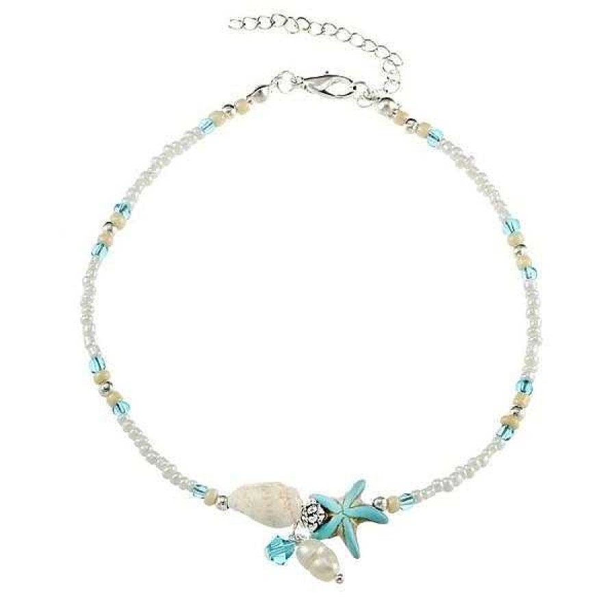 Bracelets Paradise Jewels France | Bracelet De Cheville Toile Et Coquillage Avec Pierres Naturelles