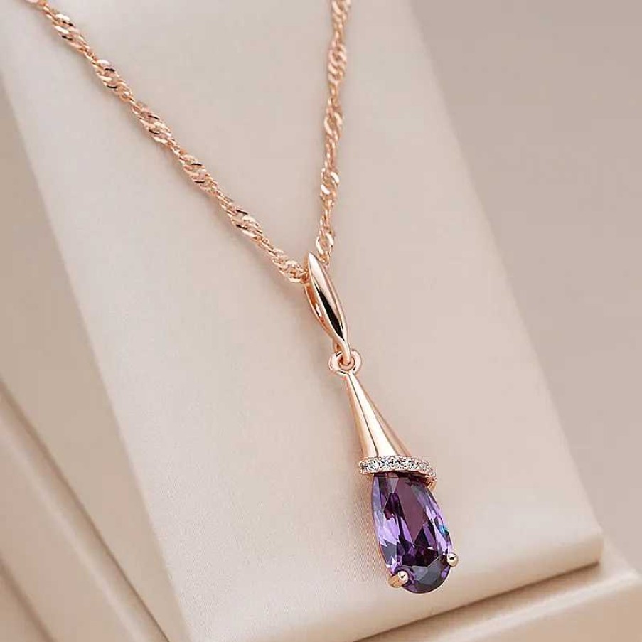 Colliers Paradise Jewels France | Collier L Gant De Gouttes De Cristal Mauve