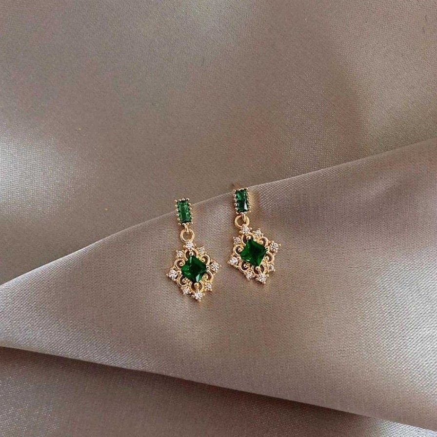 Boucles D'Oreilles Paradise Jewels France | Boucles D'Oreilles El Gantes En Zirconium Vert En Or