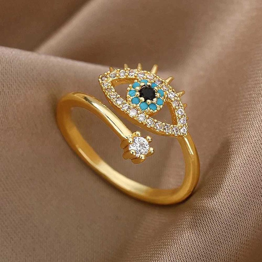 Bagues Paradise Jewels France | Bague Ajustable Oeil De Cristal Avec Zircon En Or