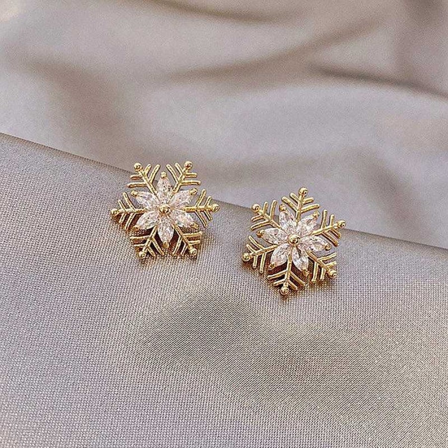 Boucles D'Oreilles Paradise Jewels France | Boucles D'Oreilles Flocon De Neige Avec Zircon En Or