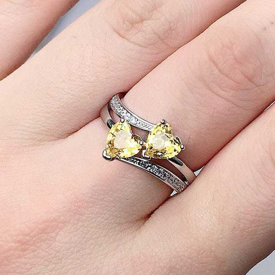 Bagues Paradise Jewels France | Bague Coeur En Zircone Jaune En Argent