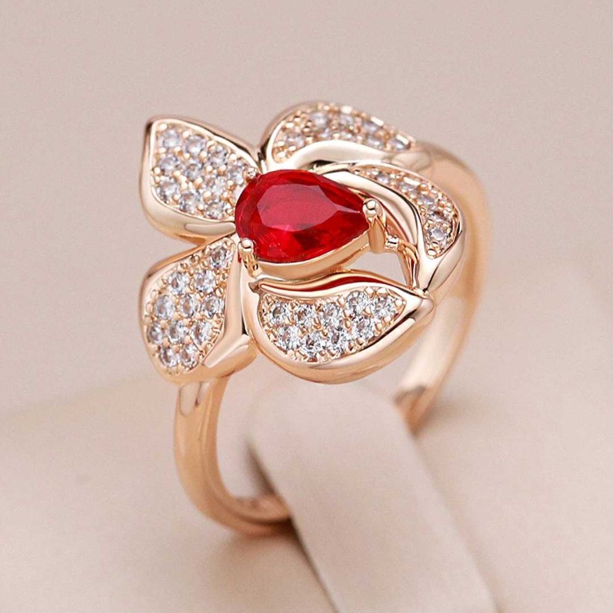 Bagues Paradise Jewels France | Bague El Gante En Plaqu Or Avec Zirconium Rouge