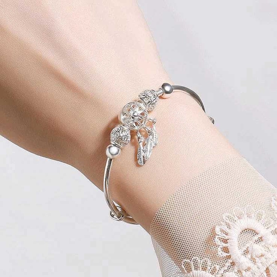 Bracelets Paradise Jewels France | Bracelet Ajustable Avec Breloques Et Feuille En Argent