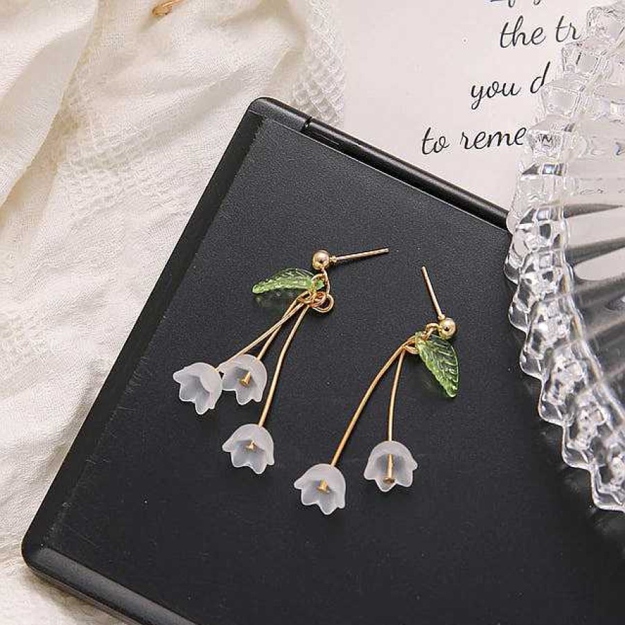 Boucles D'Oreilles Paradise Jewels France | Boucles D'Oreilles Beaut Florale Avec Feuilles De Menthe En Or