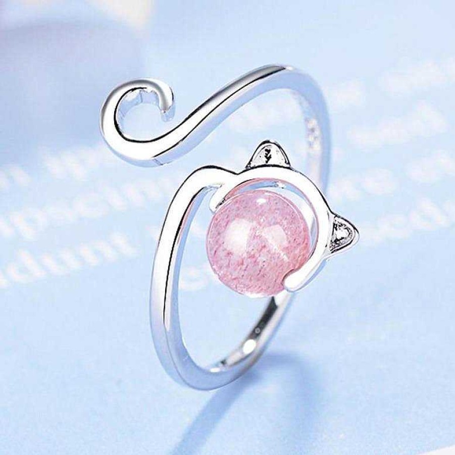 Bagues Paradise Jewels France | Bague De Chaton Rose En Argent Sterling 925 Et Agate