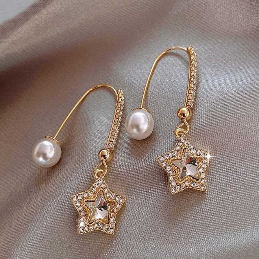 Boucles D'Oreilles Paradise Jewels France | Boucles D'Oreilles Toile Avec Zircons Et Perles En Or