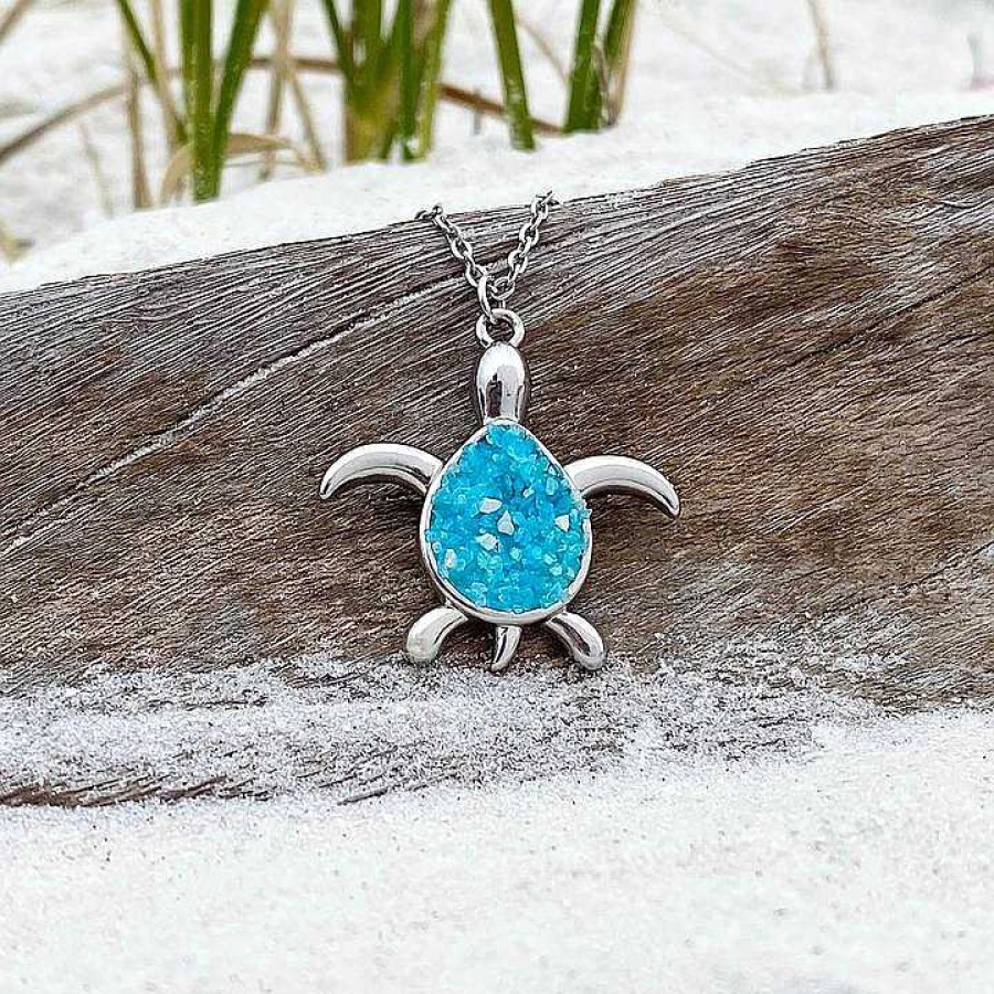 Colliers Paradise Jewels France | Collier Tortue De Mer En Opale Bleue Et Argent