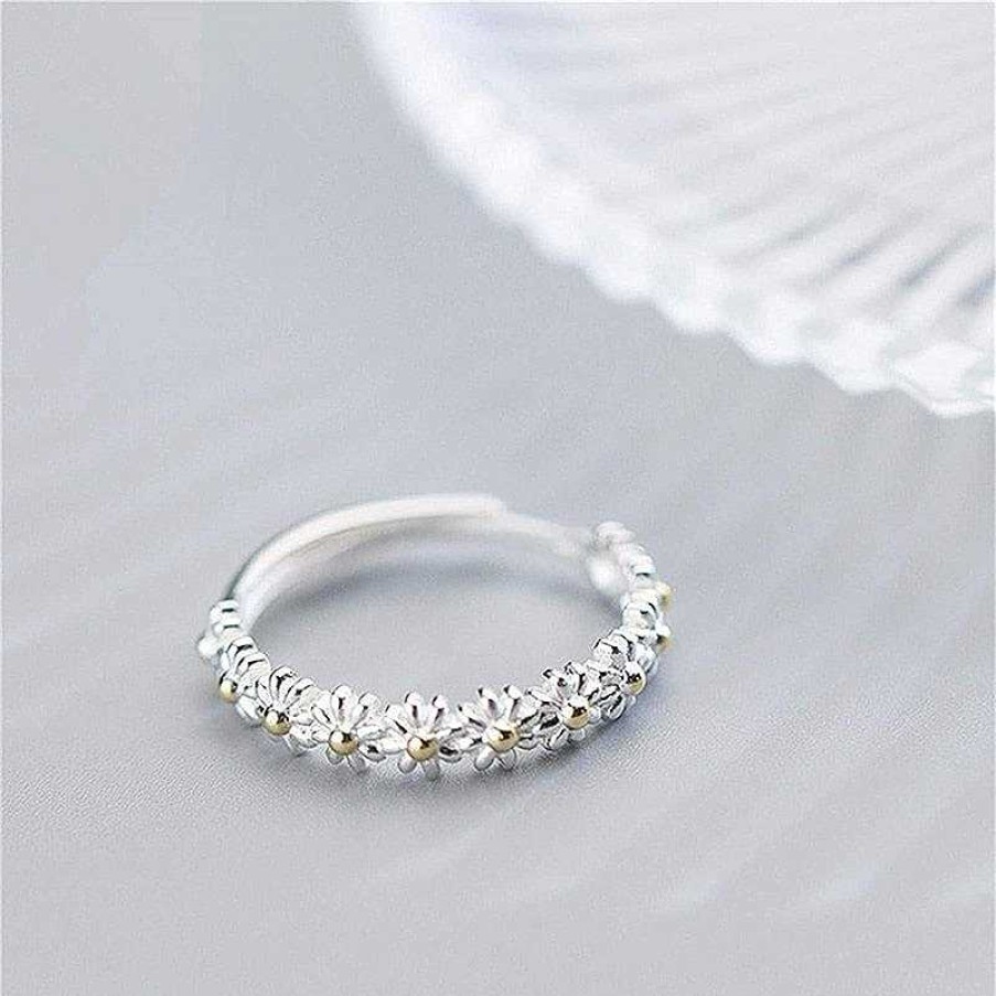 Bagues Paradise Jewels France | Bague Ajustable Marguerites En Argent 925 Et Mail Peint La Main