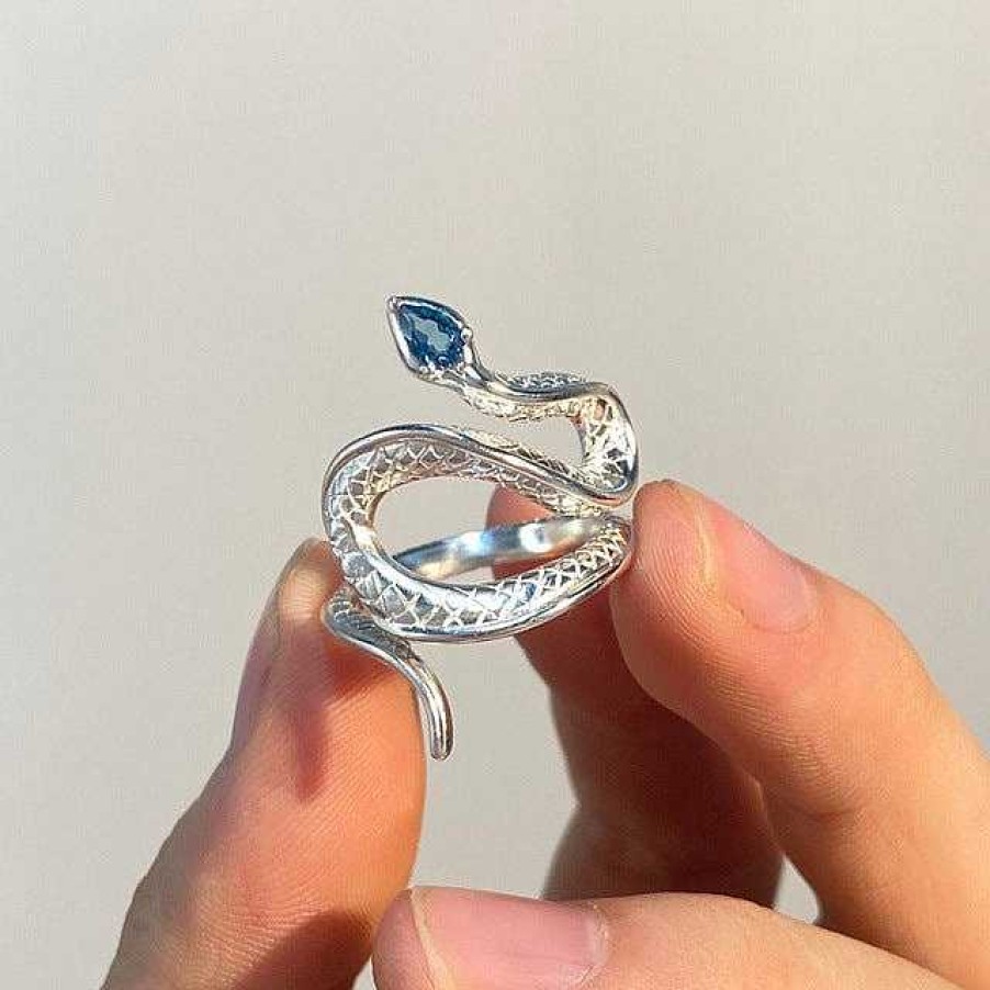 Bagues Paradise Jewels France | Bague R Glable Cobra Avec Topaze Bleue En Argent