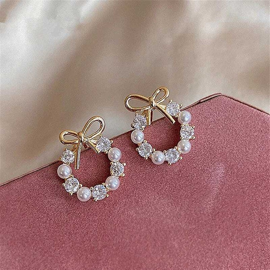 Boucles D'Oreilles Paradise Jewels France | Boucles D'Oreilles De N Ud De No L Avec Perles Et Zircons En Or