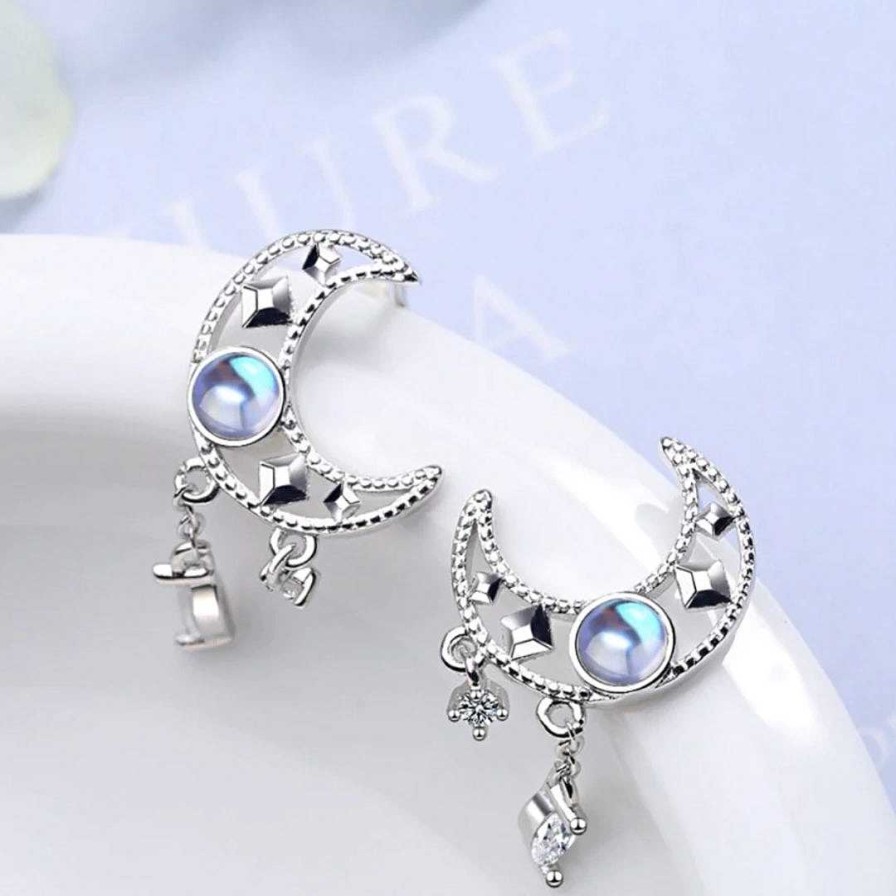 Boucles D'Oreilles Paradise Jewels France | Boucles D'Oreilles Lune Avec Zirconia En Argent