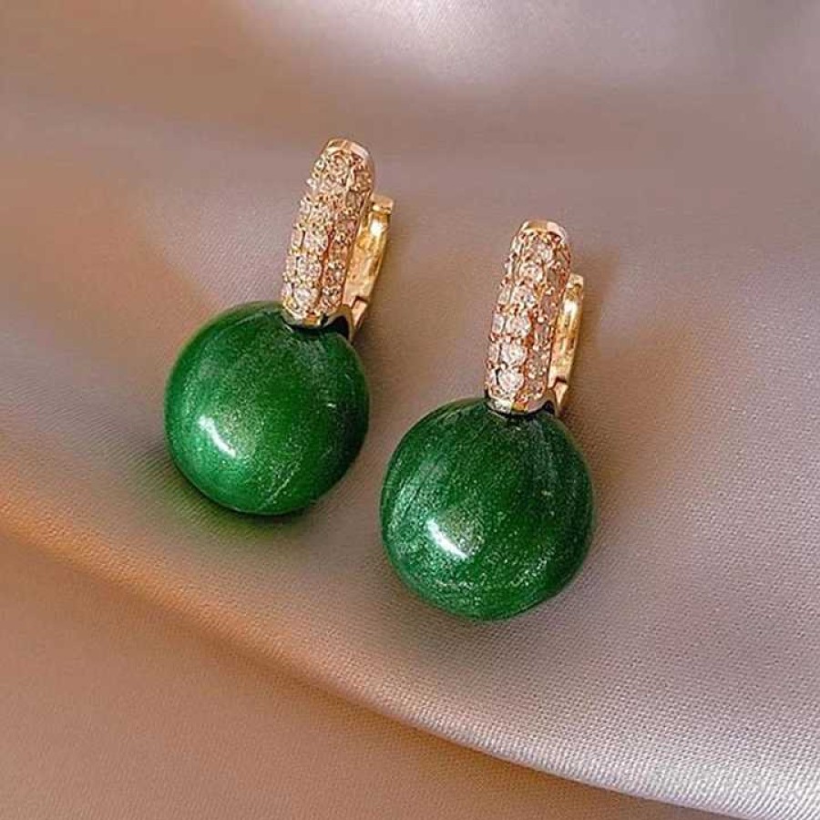 Boucles D'Oreilles Paradise Jewels France | Boucles D'Oreilles De Luxe Avec Perle Verte En Or