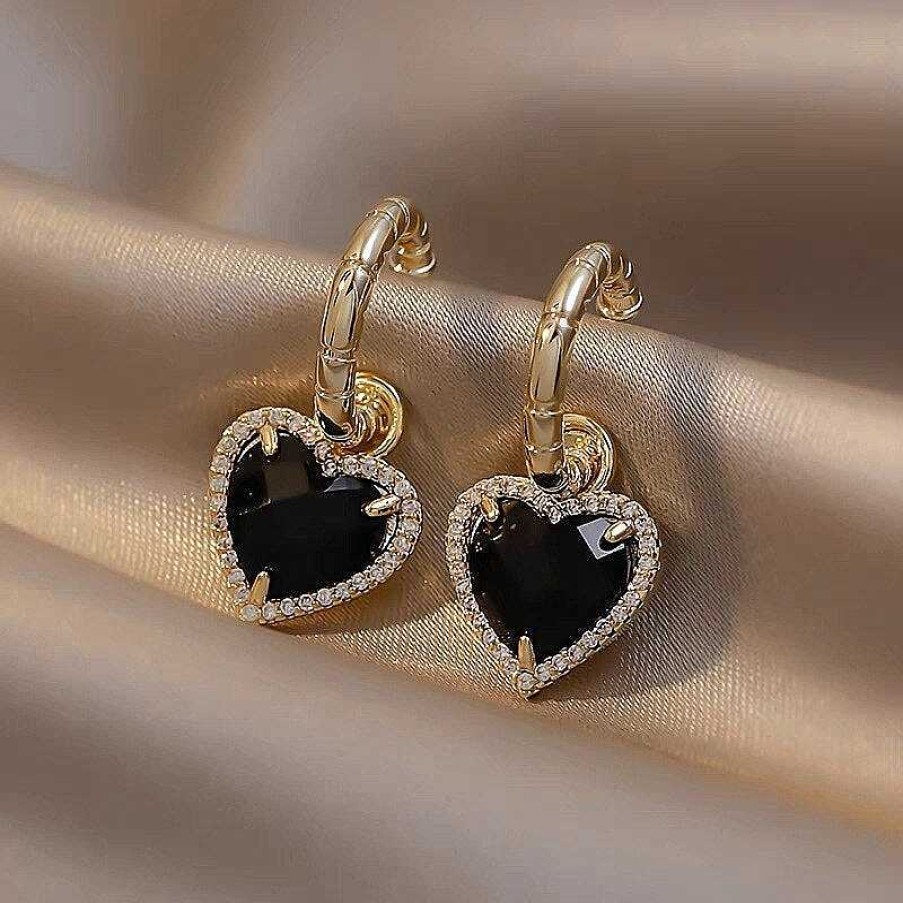 Boucles D'Oreilles Paradise Jewels France | Boucles D'Oreilles Coeur Noir En Or