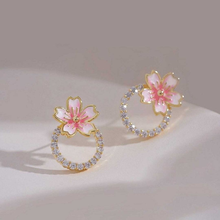 Boucles D'Oreilles Paradise Jewels France | Boucles D'Oreilles Fleurs Avec Zirconia En Or