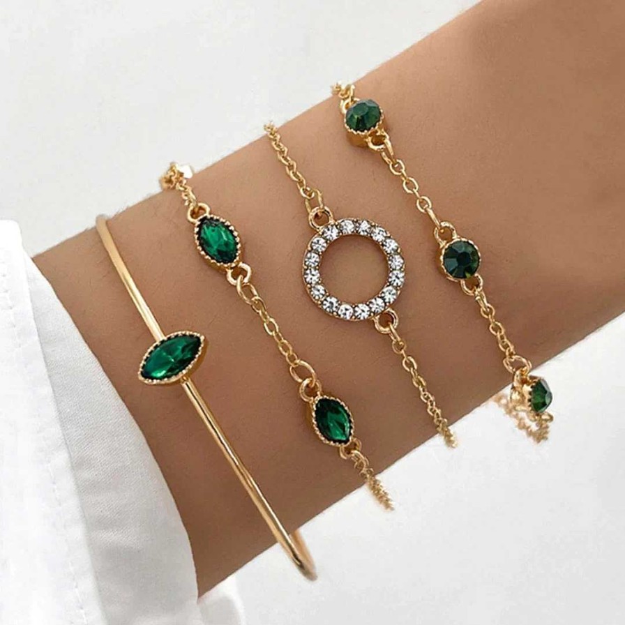 Bracelets Paradise Jewels France | Pack Bracelets Avec Cristaux Verts En Or