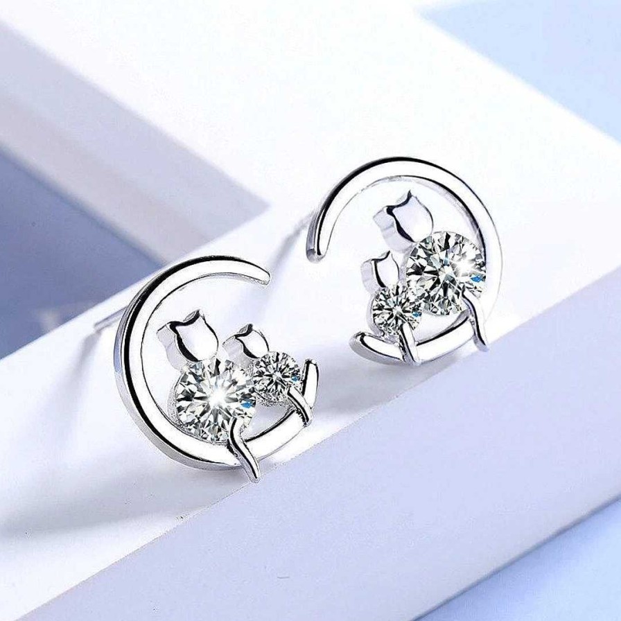 Boucles D'Oreilles Paradise Jewels France | Boucles D'Oreilles En Argent Pour Chats Avec Zirconias