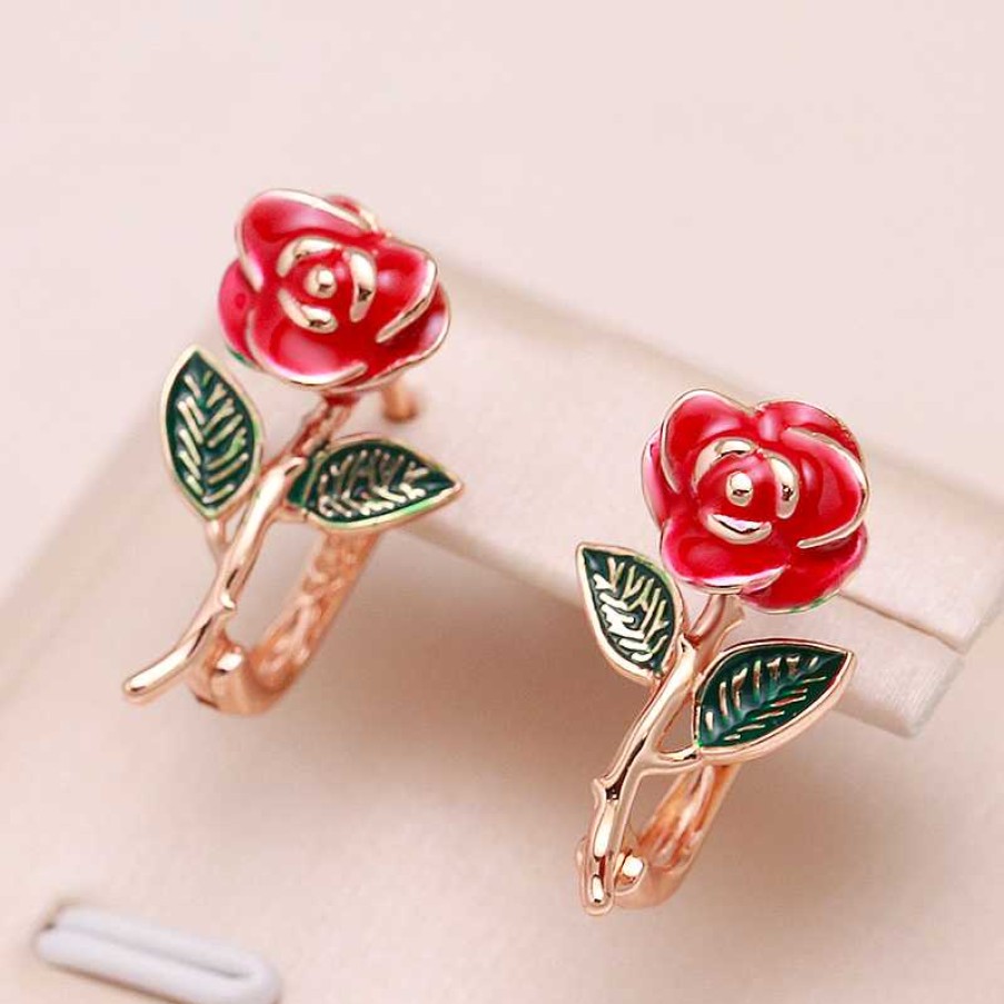 Boucles D'Oreilles Paradise Jewels France | El Gantes Boucles D'Oreilles Roses Peintes La Main En Or