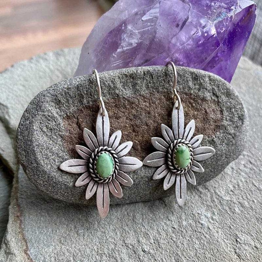 Boucles D'Oreilles Paradise Jewels France | Boucles D'Oreilles Lotus Avec Pierres Vertes En Argent Sterling