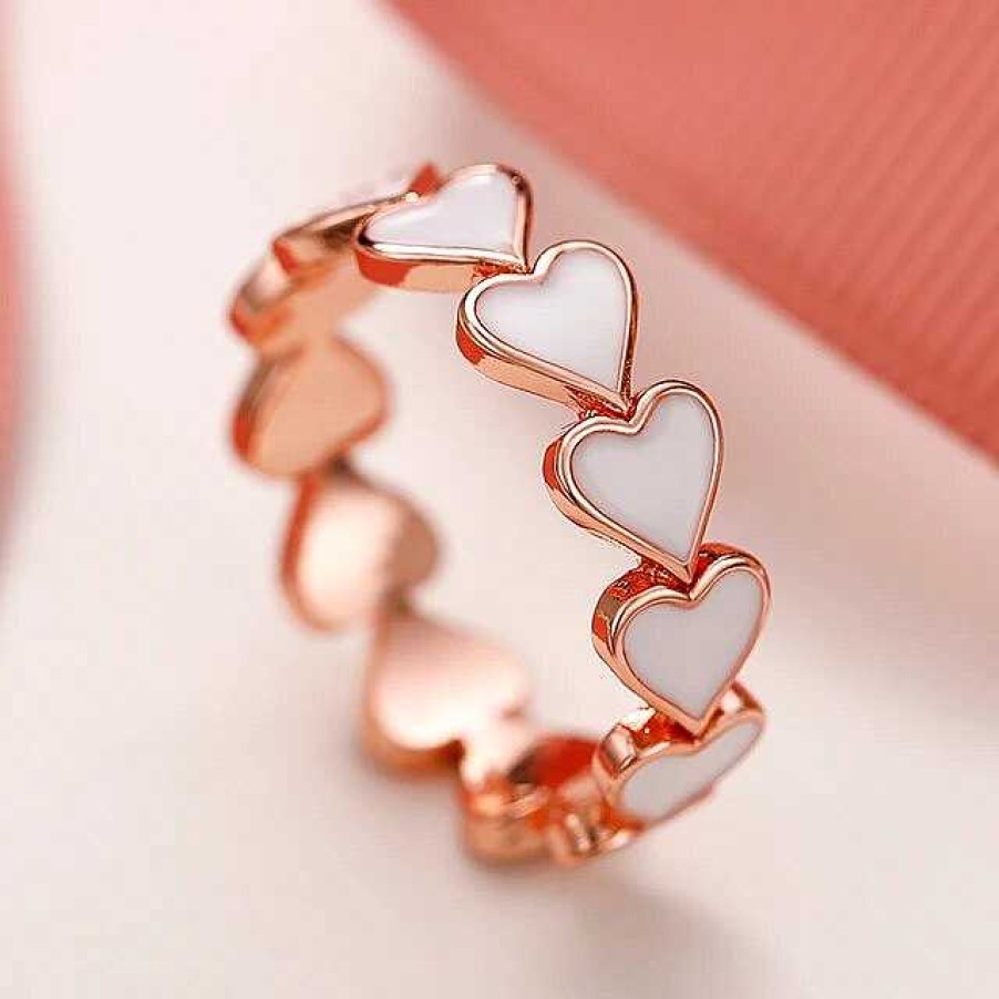 Bagues Paradise Jewels France | Bague Vintage En Or Rose Avec Coeur Blanc