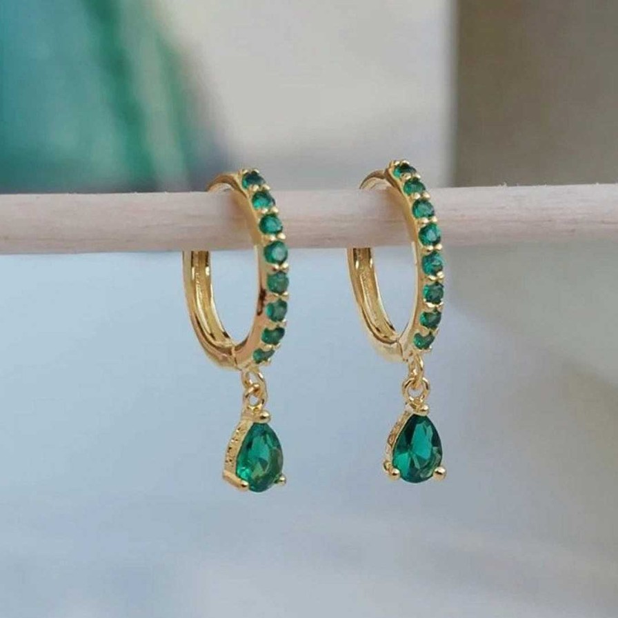 Boucles D'Oreilles Paradise Jewels France | Boucles D'Oreilles En Cristal Vert Avec Zirconium En Or