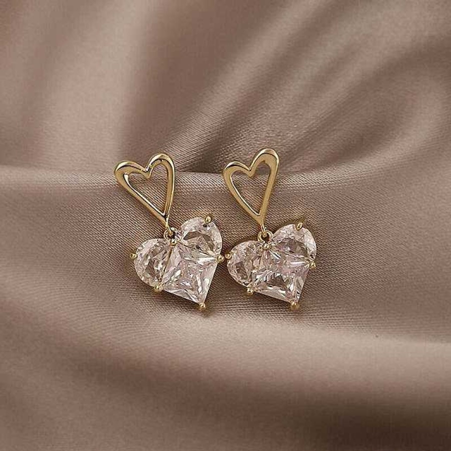 Boucles D'Oreilles Paradise Jewels France | Boucles D'Oreilles Minimalistes En Or Avec Coeur En Zirconium