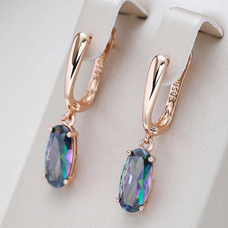 Boucles D'Oreilles Paradise Jewels France | Boucles D'Oreilles Elegant En Cristal Bleu Et Or